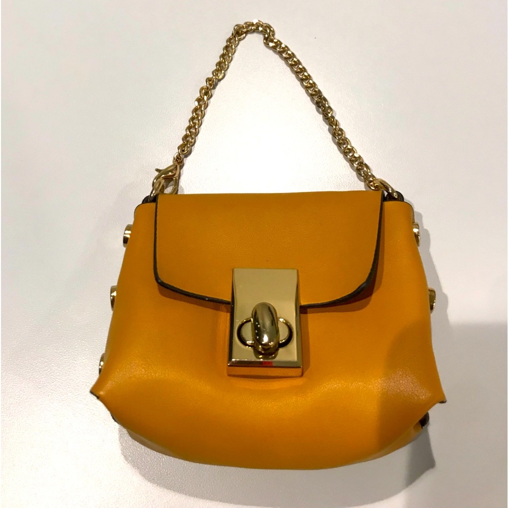 Leather Mini Purse with Gold-Toned Chain Handle | EUC